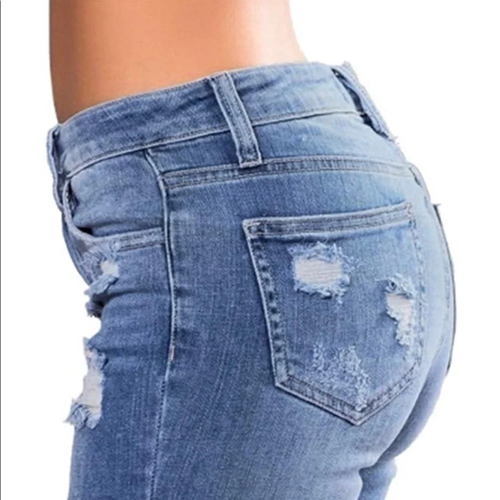 Destroyed Ripped Blue Jean Shorts – Size 8 (Fits 8–10)